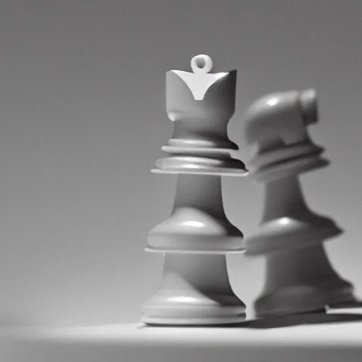 Image similar to chess piece connected to a machine with cables in an empty white room, wide shot, 14mm, f1.4, concept art, packshot by Edward Weston