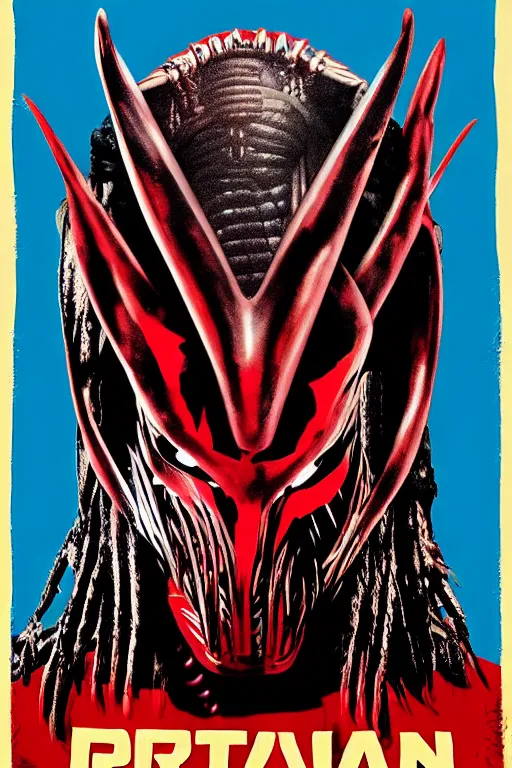 Prompt: predator yautja movie poster by andy warhol