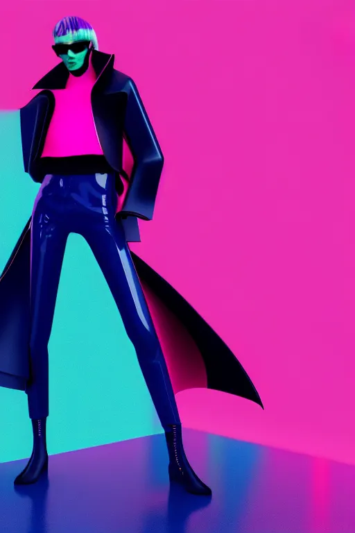 Prompt: a leaked screenshot of balenciagas 2 0 4 9 ad campaign, dayglo pink, dayglo blue, trending on artstation