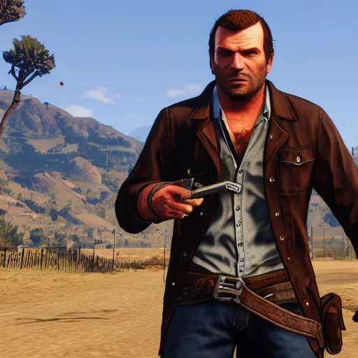 Prompt: Arthur Morgan in Gta 5, gameplay screenshot