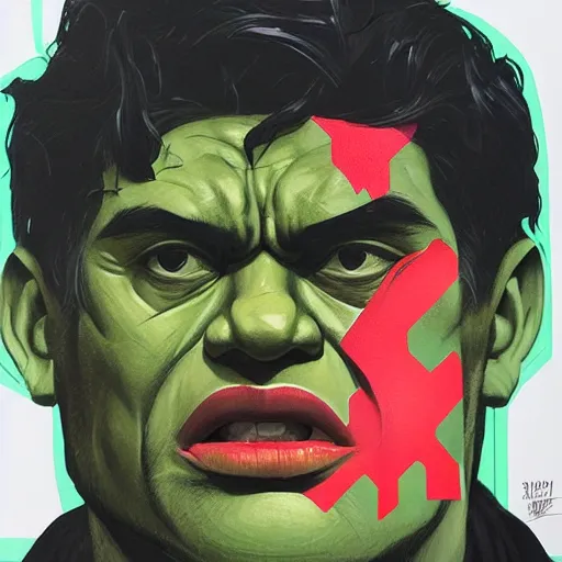 Prompt: Hulk profile picture by Sachin Teng, asymmetrical, Organic Painting , Matte Painting, meaningful, Powerful, geometric shapes, hard edges, graffiti, street art:2 by Sachin Teng:4