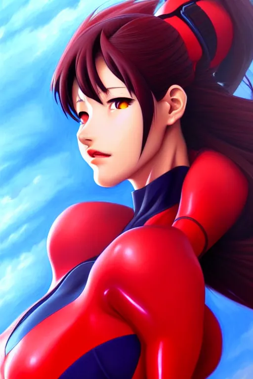 Image similar to a ultradetailed beautiful painting of misato from evangelion, by artgerm trending on artstation