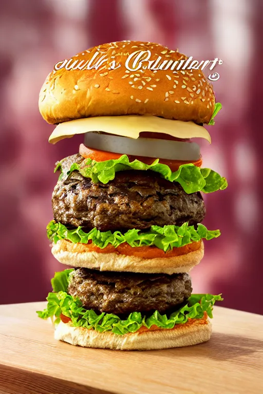 Image similar to quadruple patty hamburger, commercial photography