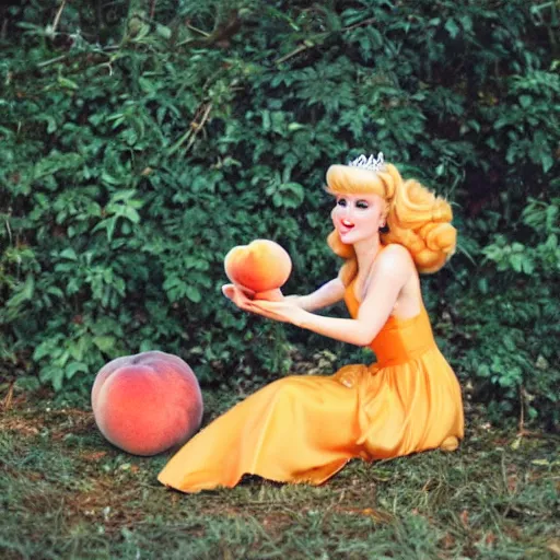 Image similar to princess peach eating a pile of peaches