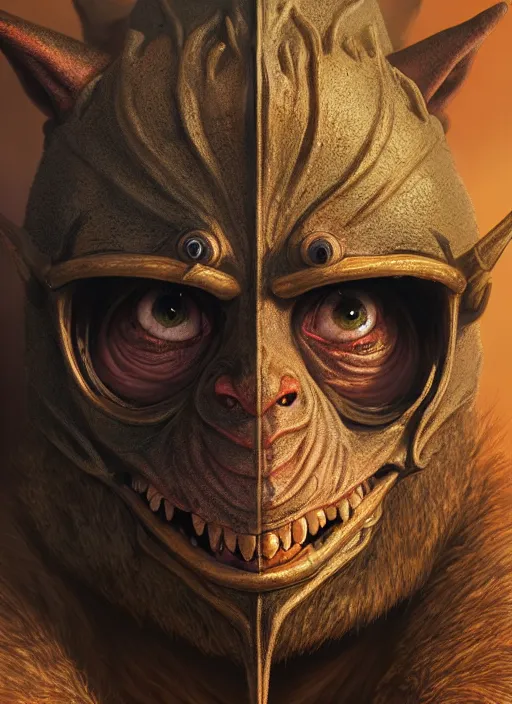 Image similar to highly detailed closeup portrait of a medieval goblin wearing cat helmets, stephen bliss, unreal engine, greg rutkowski, ilya kuvshinov, ross draws, hyung tae and frank frazetta, tom bagshaw, tom whalen, nicoletta ceccoli, mark ryden, earl norem, global illumination, god rays, detailed and intricate environment