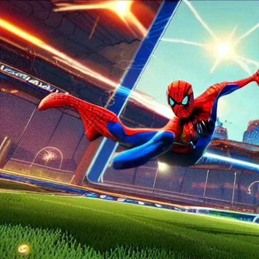 Image similar to spiderman in rocket league, teaser trailer photo