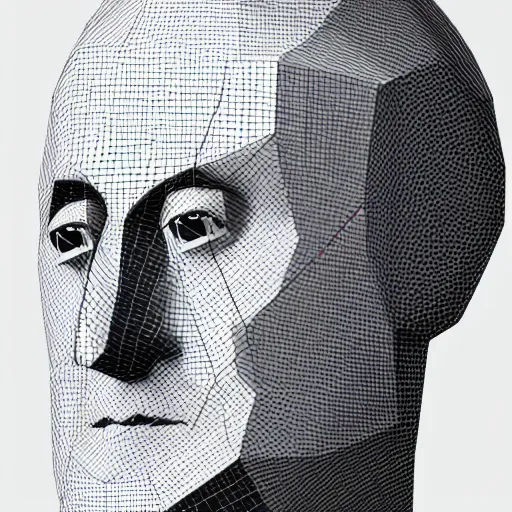 Prompt: low poly mesh model of Marcel Duchamp, vector, wire-frame, blender, 1914