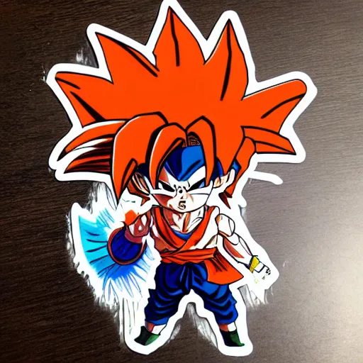 Image similar to die cut sticker, goku with a strawhat, splatter paint