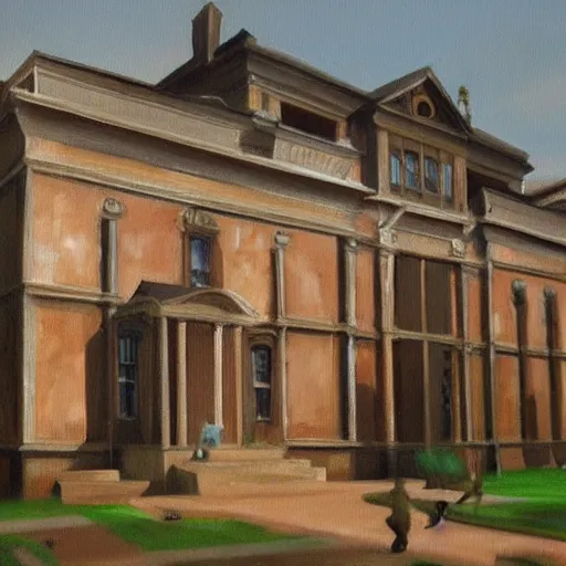 Image similar to Mansion building from Counter Strike game, oil painting by Michelangelo