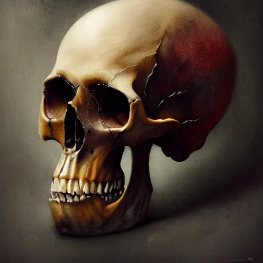 Image similar to A beautifully aesthetic rendering of a vampires skull, dark art, warm and soft and subdued colors, by Greg Rutkowski, Daarken, Julia Hetta, stefan gesell, Gothic art, Digital Painting, hyperrealism, Drawing, deviantart, digital illustration, trending on Artstation, hyperdetailed, watercolor, 8k resolution, photorealism