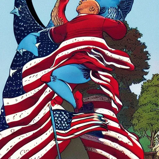 Image similar to learning to love america, by moebius