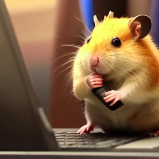 Prompt: a hamster playing dota 2