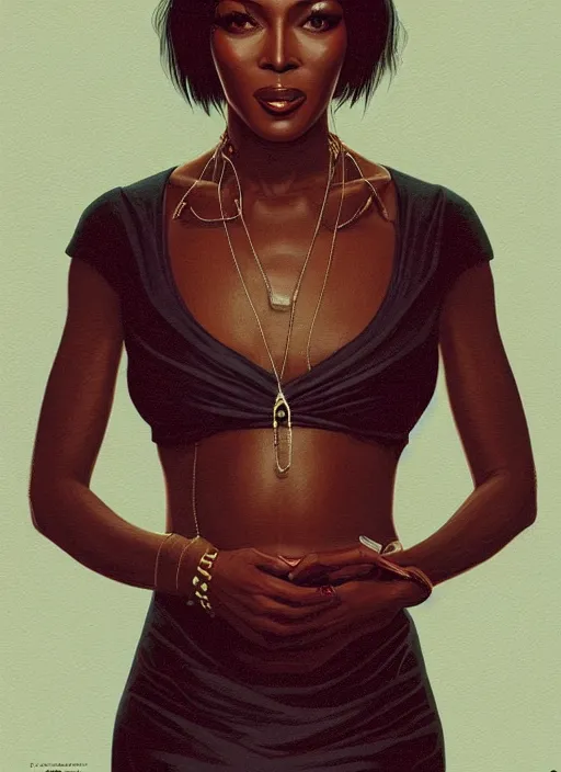 Image similar to twin peaks movie poster art, portrait of naomi campbell, from scene from twin peaks, clean, simple illustration, nostalgic, domestic, highly detailed, digital painting, artstation, concept art, smooth, sharp focus, illustration, artgerm, donato giancola, joseph christian leyendecker, wlop