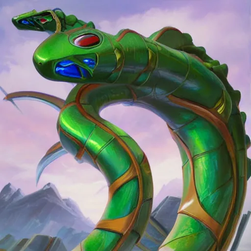 Image similar to Rayquaza (From Pokémon), elden ring boss, matte painting, detailed, elden ring, oil on canvas