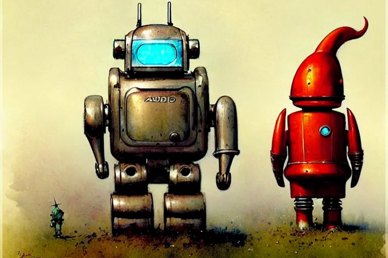 Prompt: adventurer ( ( ( ( ( 1 9 5 0 s retro future robot android fat knome tractor robot. muted colors. ) ) ) ) ) by jean baptiste monge!!!!!!!!!!!!!!!!!!!!!!!!! chrome red