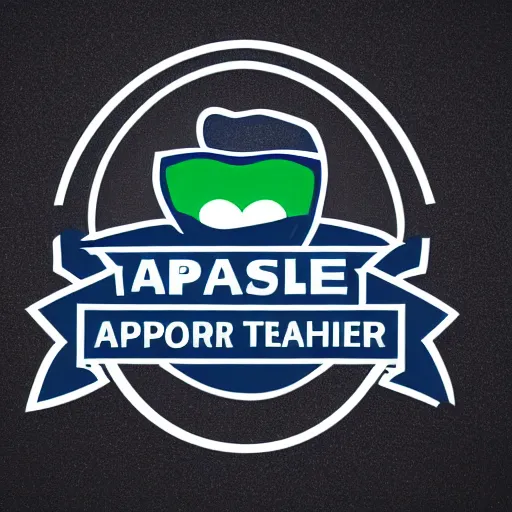 Prompt: sport team style logo for a teacher holding her apple