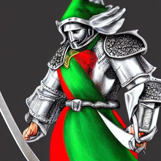 Image similar to detailed swordsman with armour. lithuanian flag present