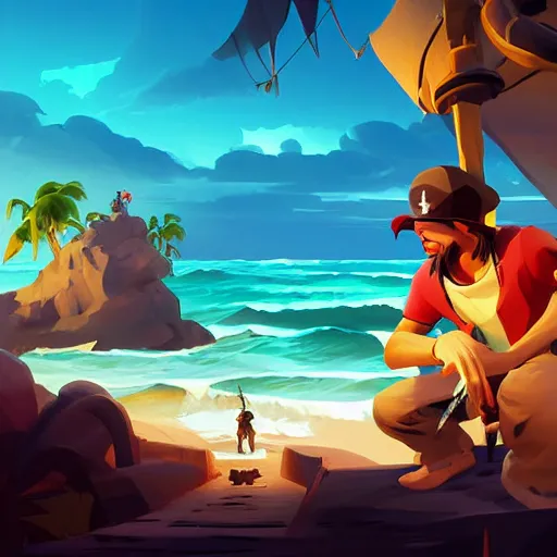 Image similar to painting treasure on sea of thieves game smooth median photoshop filter cutout vector, behance hd by jesper ejsing, by rhads, makoto shinkai and lois van baarle, ilya kuvshinov, rossdraws global illumination