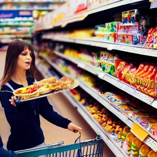 Image similar to people fighting over food in a supermarket realistic
