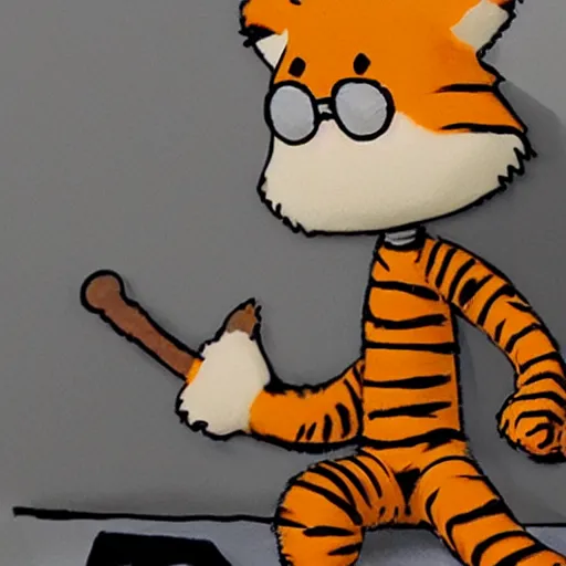 Prompt: calvin and hobbes, calvin as an adult, modern bedroom, nostalgia, high definition ultra realistic quality