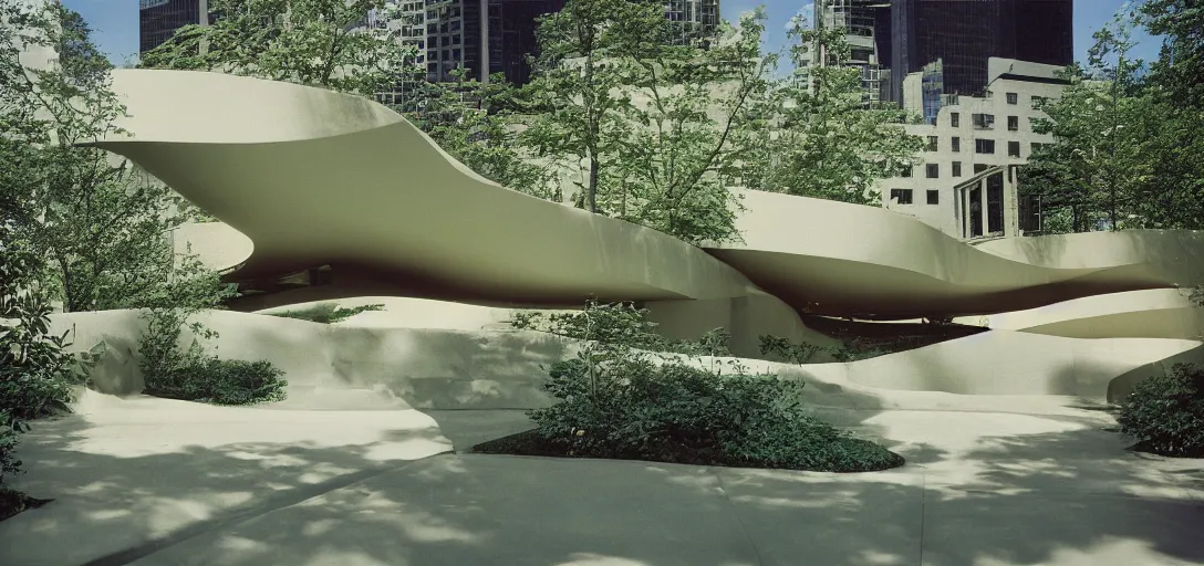 Prompt: yakhchal designed by im pei. landscape design by richard burle marx. fujinon premista 1 9 - 4 5 mm t 2. 9. portra 8 0 0.