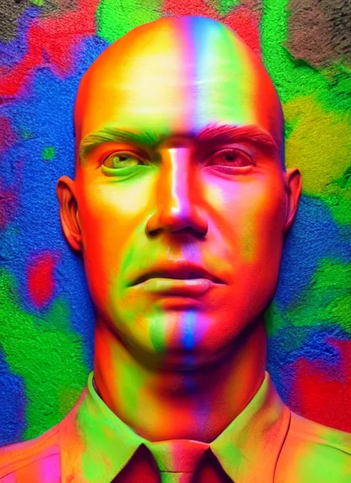 Image similar to a photorealistic portrait of a man made of rainbow wax that is melting subsurface scattering