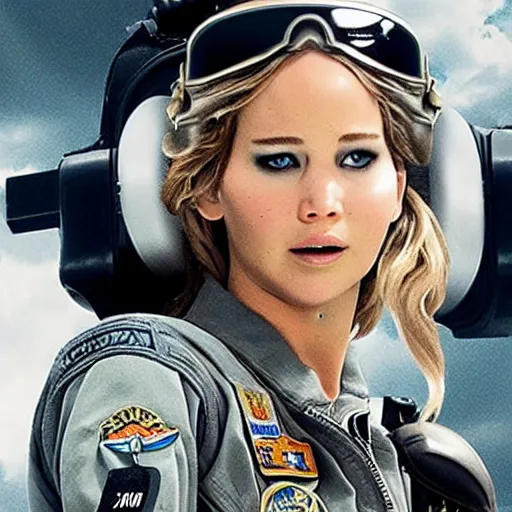 Image similar to still of Jennifer Lawrence as female Maverick in remake of Top Gun (2029)