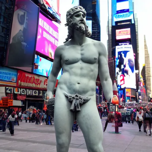 Prompt: a greek statue in times square