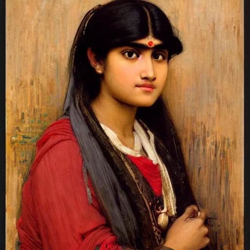 Image similar to orientalist portrait of an indian woman with thick black bangs selling carpets at market intricate artwork by john william waterhouse and Edwin Longsden Long and Theodore Ralli and Henryk Siemiradzki. trending on artstation, very coherent symmetrical artwork high detail 8k