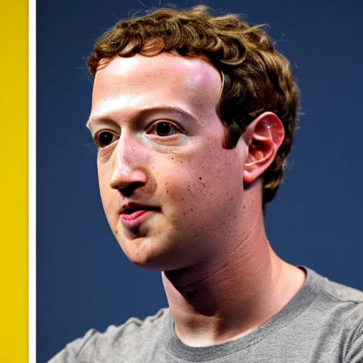 Prompt: Mark Zuckerberg with bright yellow and porous looking skin, yellow skin, pourous skin