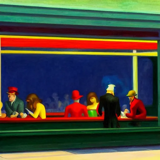 Image similar to Nighthawks by Edward Hopper, child drawing, 4k,