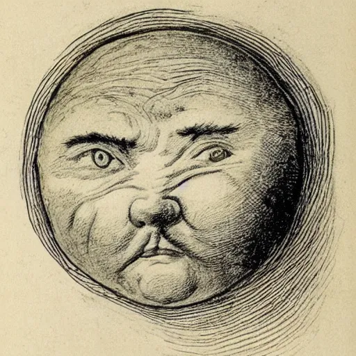 Image similar to dan morris celestial smiling moon talking portrait, side view, surrounded by clouds, illustrated by peggy fortnum and beatrix potter and sir john tenniel
