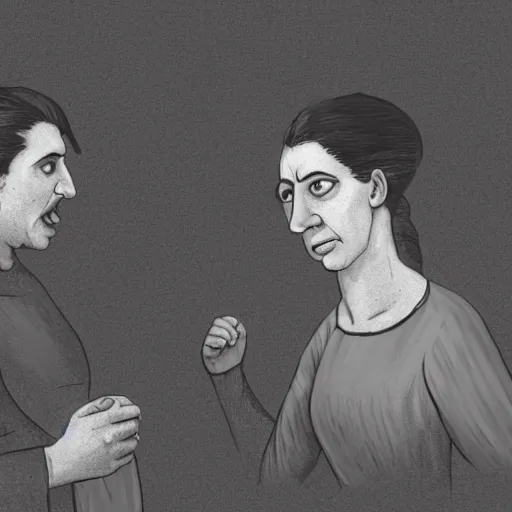 Image similar to illustration of sicilian woman angry at her husband