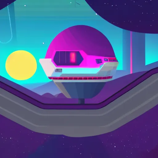 Image similar to a fancy spaceship abandoned on a alien planet, style by kurzgesagt