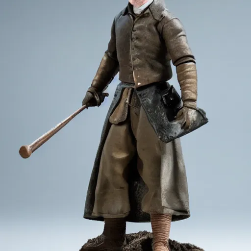 Image similar to photograph of a Jamie Fraser figure Made of clay 50 mm photo studio dramatic lighting