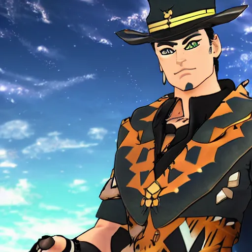 Image similar to jotaro kujo in the style of horizon zero dawn