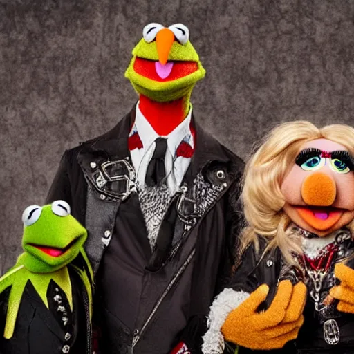 Prompt: the muppets in a satanic heavy metal band, 4k, high detail, high-resolution photograph, professional photography, ultra-detail