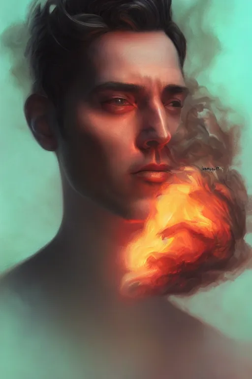 Image similar to portrait of a man made of a smoke, by artgerm, tom bagshaw, gerald brom, vaporwave, vaporwave colors, lo fi colors, vaporwave, lo fi, 4 k, hd,