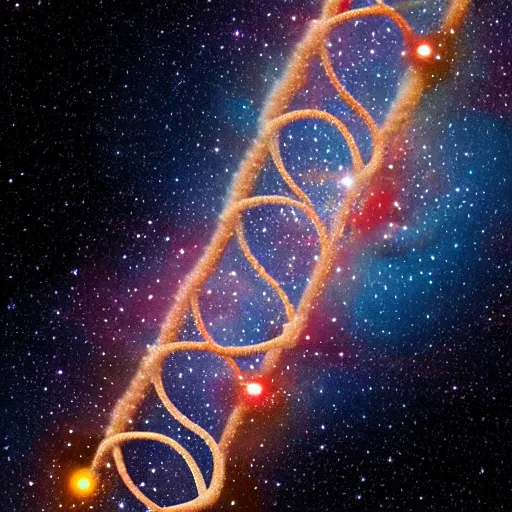 Prompt: a strand of DNA made of stars and planets