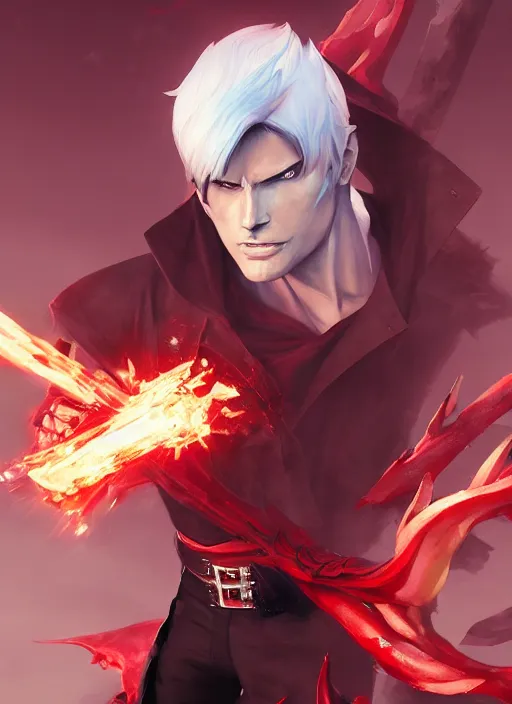 Image similar to dante devil may cry game avatar hero, behance hd by jesper ejsing, by rhads, makoto shinkai and lois van baarle, ilya kuvshinov, rossdraws global illumination