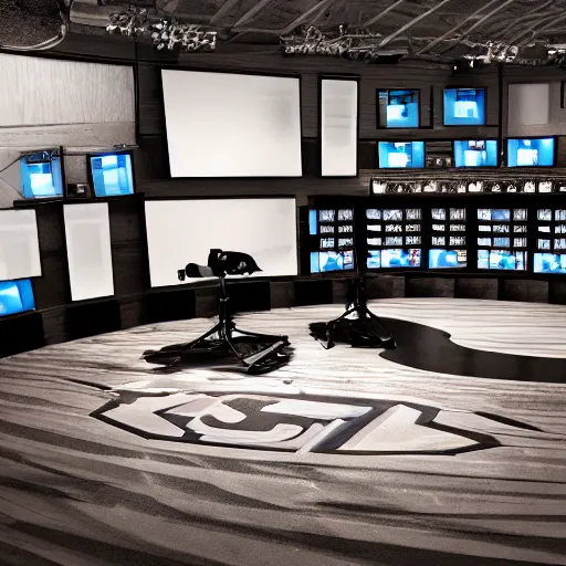 Image similar to sports news studio, concept art, wide lens, cinematic composition, iterior, detail