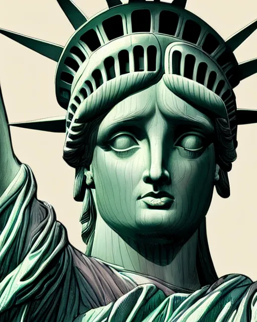 Prompt: the statue of liberty as beautiful woman hyper realistic face, beautiful eyes, fantasy art, in the style of greg rutkowski, intricate, hyper detailed, smooth