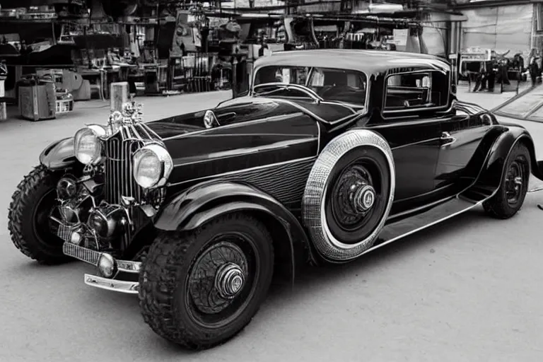 Prompt: cyberpunk version of a 1 9 3 0 cadillac v 1 6