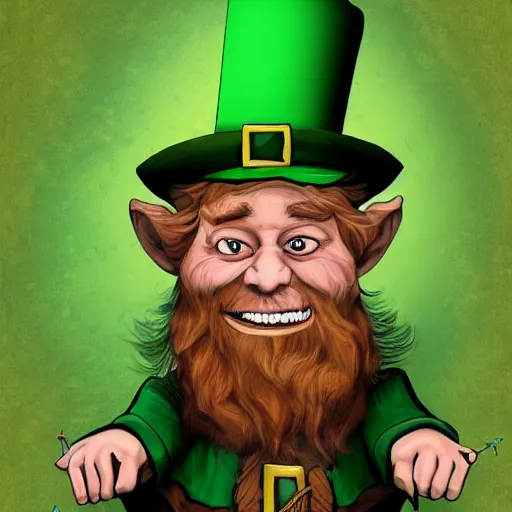 Image similar to a happy wizard leprechaun, digital art