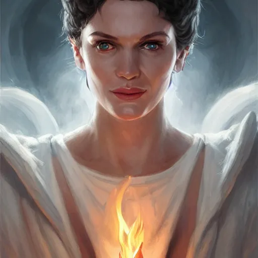 Prompt: hestia, helen mcrory, old greek goddess, white tunic, d & d, fantasy, portrait, highly detailed, digital painting, trending on artstation, concept art, sharp focus, illustration, art by artgerm and greg rutkowski and magali villeneuve