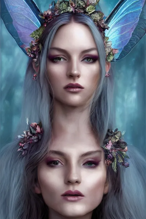 Prompt: stunning illustrated portrait of a beautiful fairy fantasy woman , Scott Gustafson and jeffrey smith and Igor Kieryluk , pixiv, trending on DeviantArt ,character concept, with a beautifully symmetrical face ultra-realistic, cinematic atmosphere, Epic, photorealism presented in artstation hyperrealism, award winning artwork,, high quality print, fine art with subtle redshift rendering