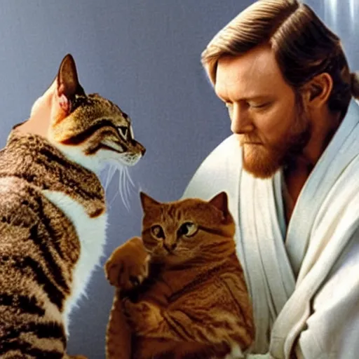 Prompt: obi wan kenobi petting a cat