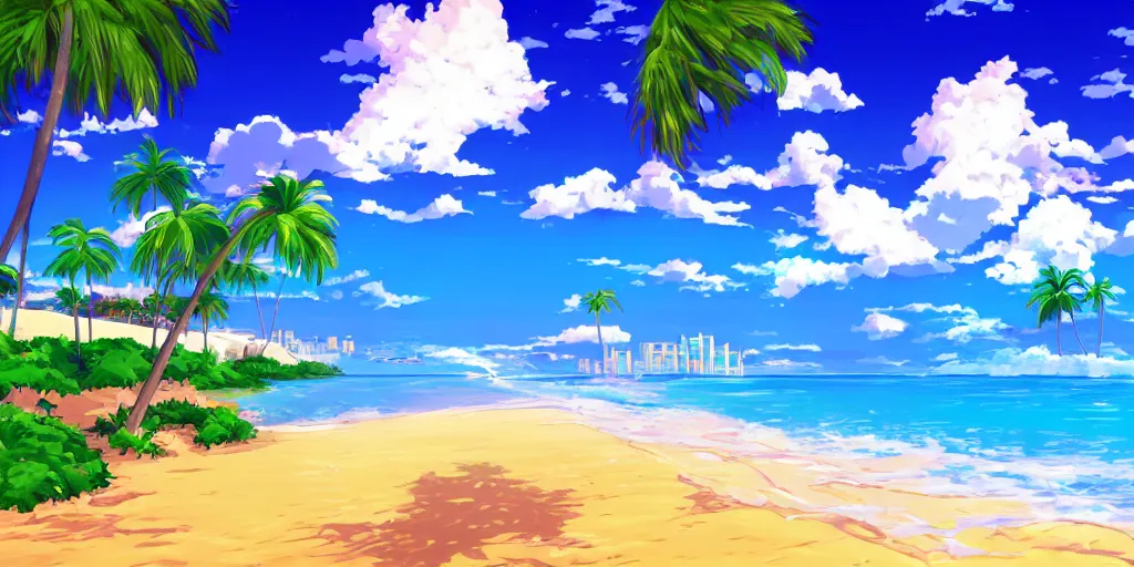 Image similar to anime beach resort background, award - winning digital art