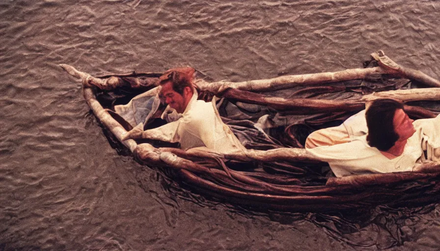 Prompt: 1 9 7 0 s movie still of a man in a barque in a intestine, cinestill 8 0 0 t