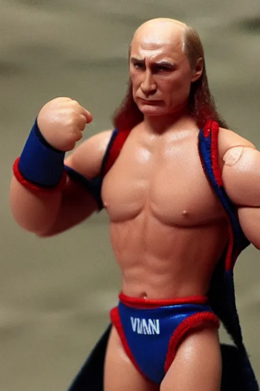 Image similar to vladimir putin as a 1 9 8 0 s wrestling action figure